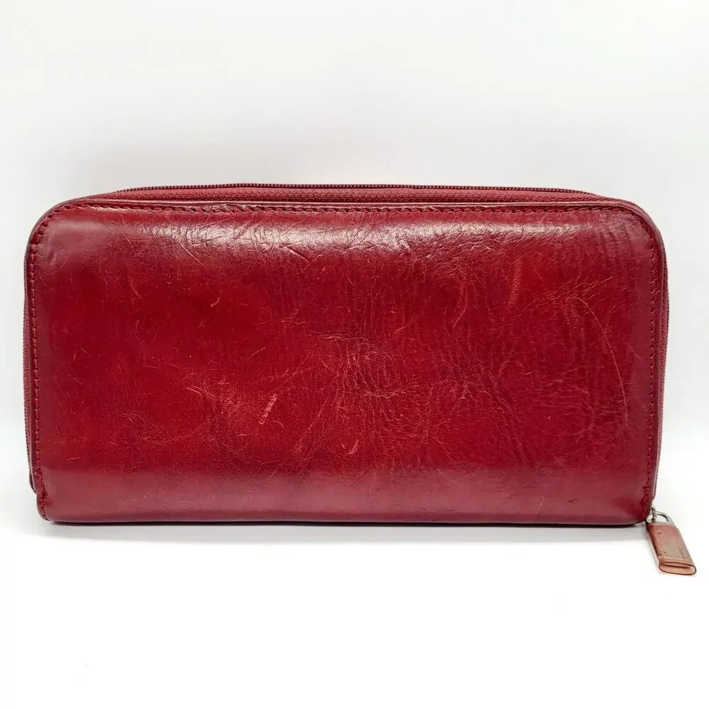 Vintage Pelle Studio Red Genuine Italian Leather Large Zip Around Closure Wallet